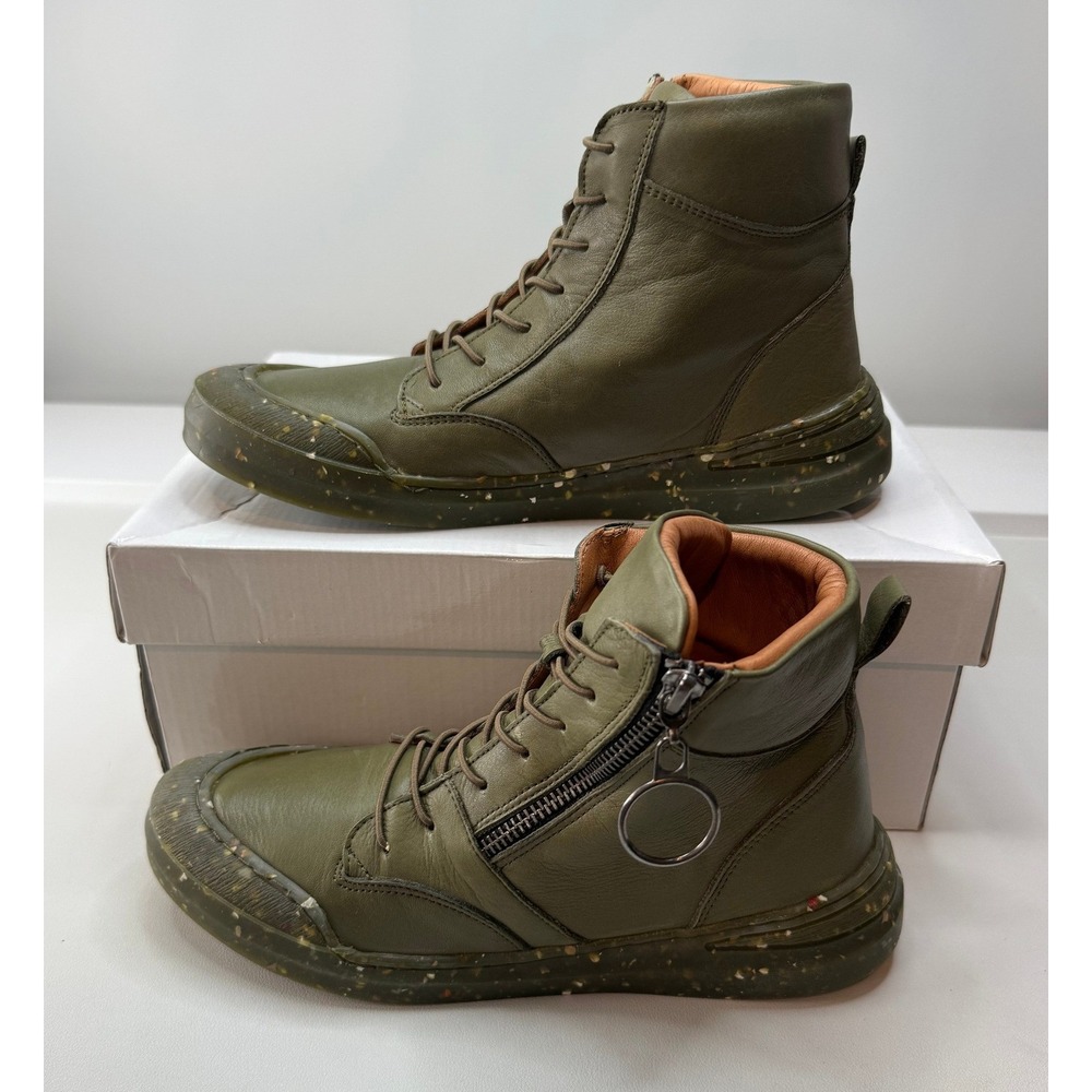 Sheridan Mia Dark Olive Alba Leather High Top Sneaker Boots Womens 8.5 EU 39 NEW